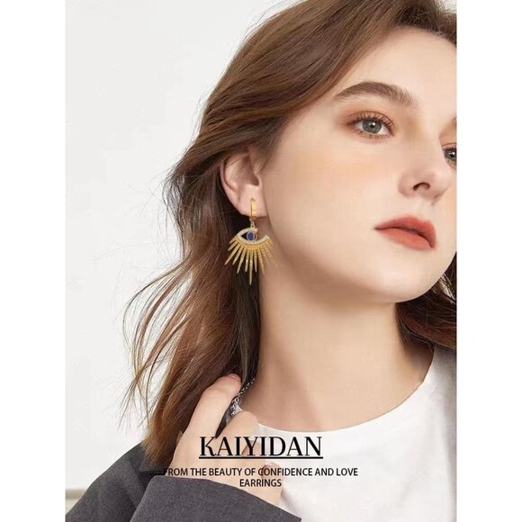 Gold eyelash Statement Vintage Long Boho Summer Earring for Women Accessories - Picture 2 of 9